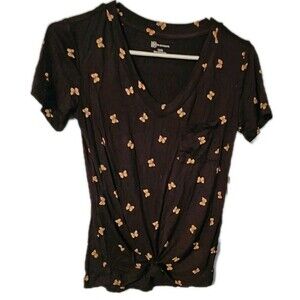 No Boundaries Black Short Sleeve T Shirt With Butterfly Print Womens Size XL